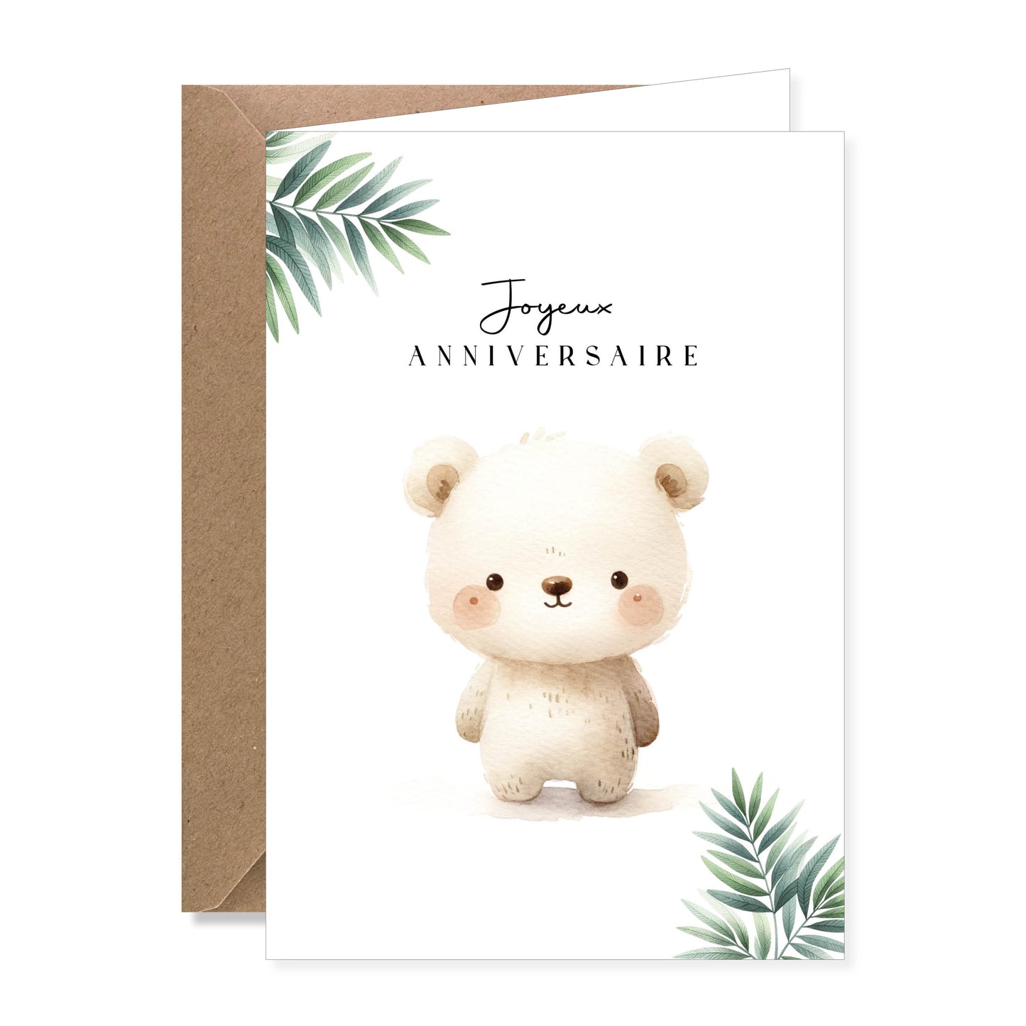 Grande carte de vœux A5 double "joyeux anniversaire" illustration ours