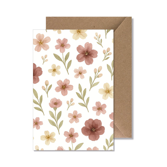 Carte de vœux A6 "fleurs roses" illustration