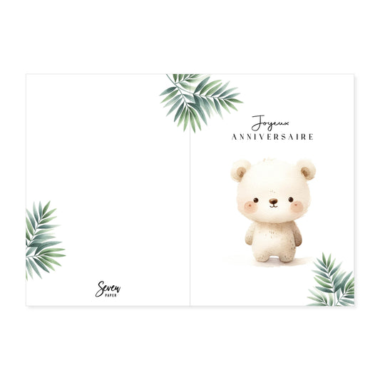 Grande carte de vœux A5 double "joyeux anniversaire" illustration ours