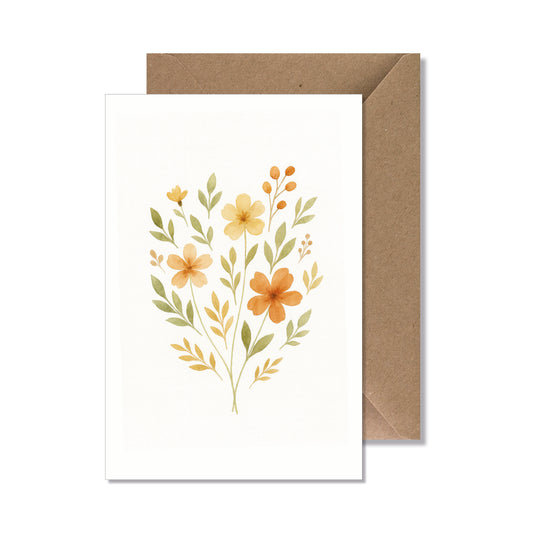 Carte de vœux A6 "bouquet fleurs jaune orange" illustration