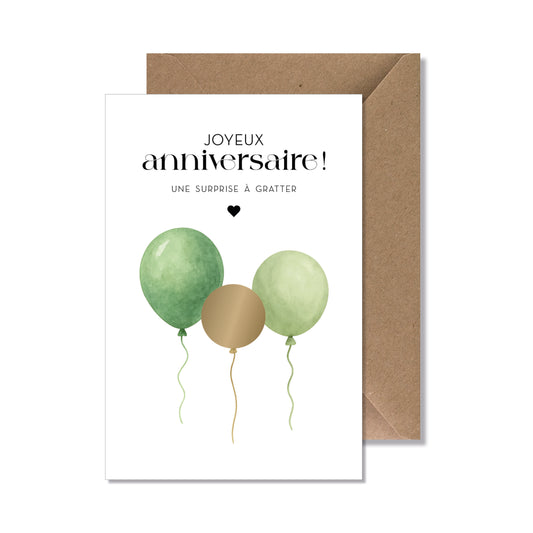 Kit carte à gratter "joyeux anniversaire" ballons vert