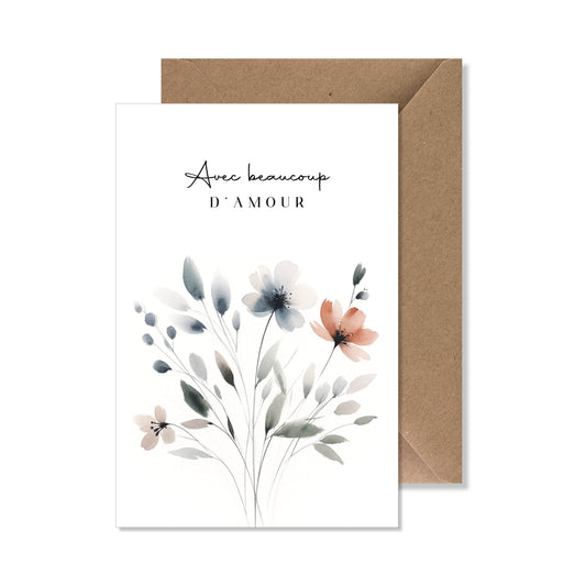 Carte de vœux A6 "avec beaucoup d'amour" aquarelle fleurs