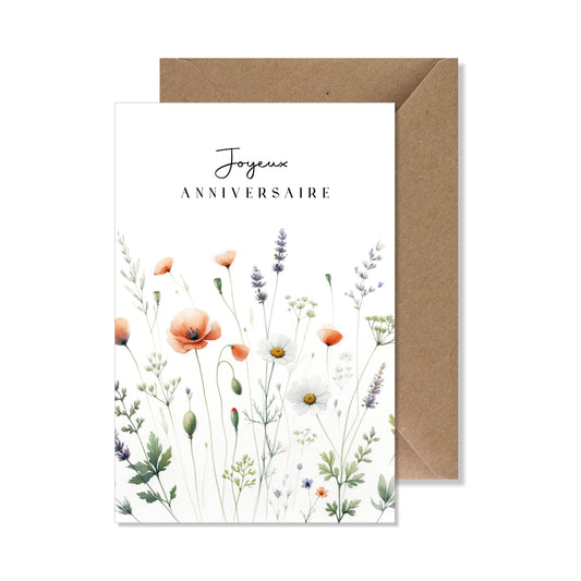 Carte de vœux A6 "joyeux anniversaire" aquarelle fleurs