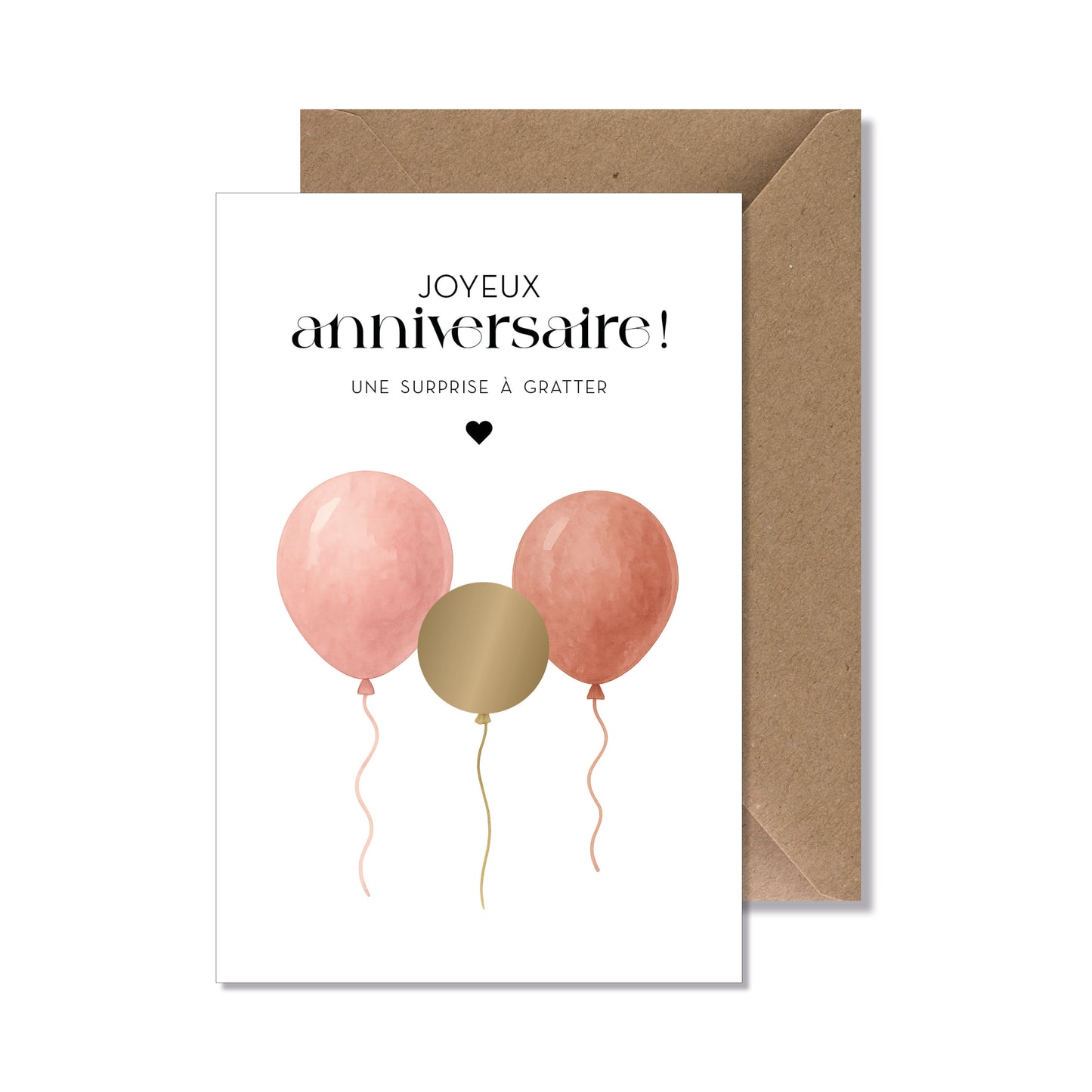 Kit carte à gratter "joyeux anniversaire" ballons rose