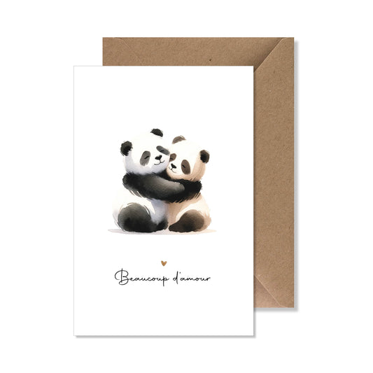 Carte de vœux A6 "beaucoup d'amour" aquarelle panda