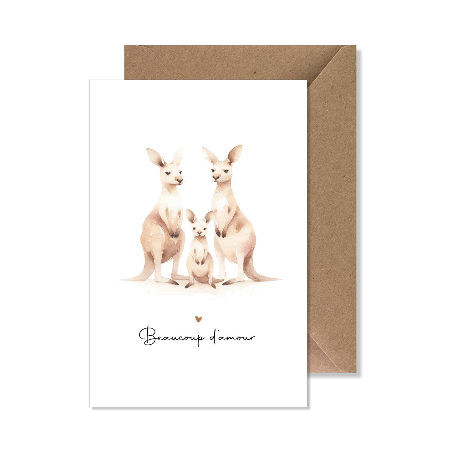 Carte de vœux A6 "beaucoup d'amour" aquarelle kangourou