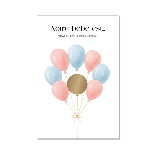 Carte à gratter annonce Baby Reveal Baby Shower rose / bleu