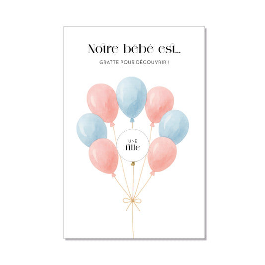 Carte à gratter annonce Baby Reveal Baby Shower rose / bleu