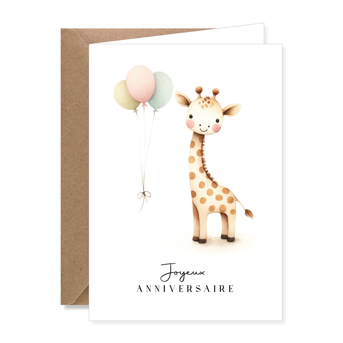 Grande carte de vœux A5 double "joyeux anniversaire" illustration girafe