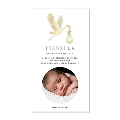 Faire-part de naissance numérique virtuel cigogne illustration