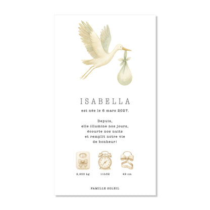 Faire-part de naissance numérique virtuel cigogne illustration