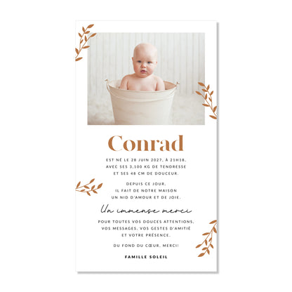 Faire-part de naissance numérique virtuel minimaliste couleur à choix