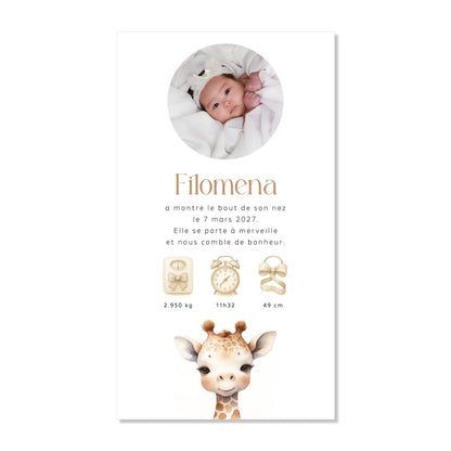 Faire-part de naissance numérique virtuel minimaliste girafe