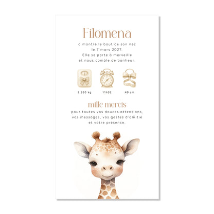 Faire-part de naissance numérique virtuel minimaliste girafe