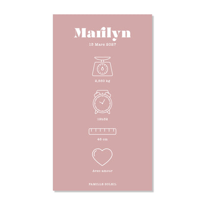 Faire-part de naissance numérique virtuel minimaliste rose