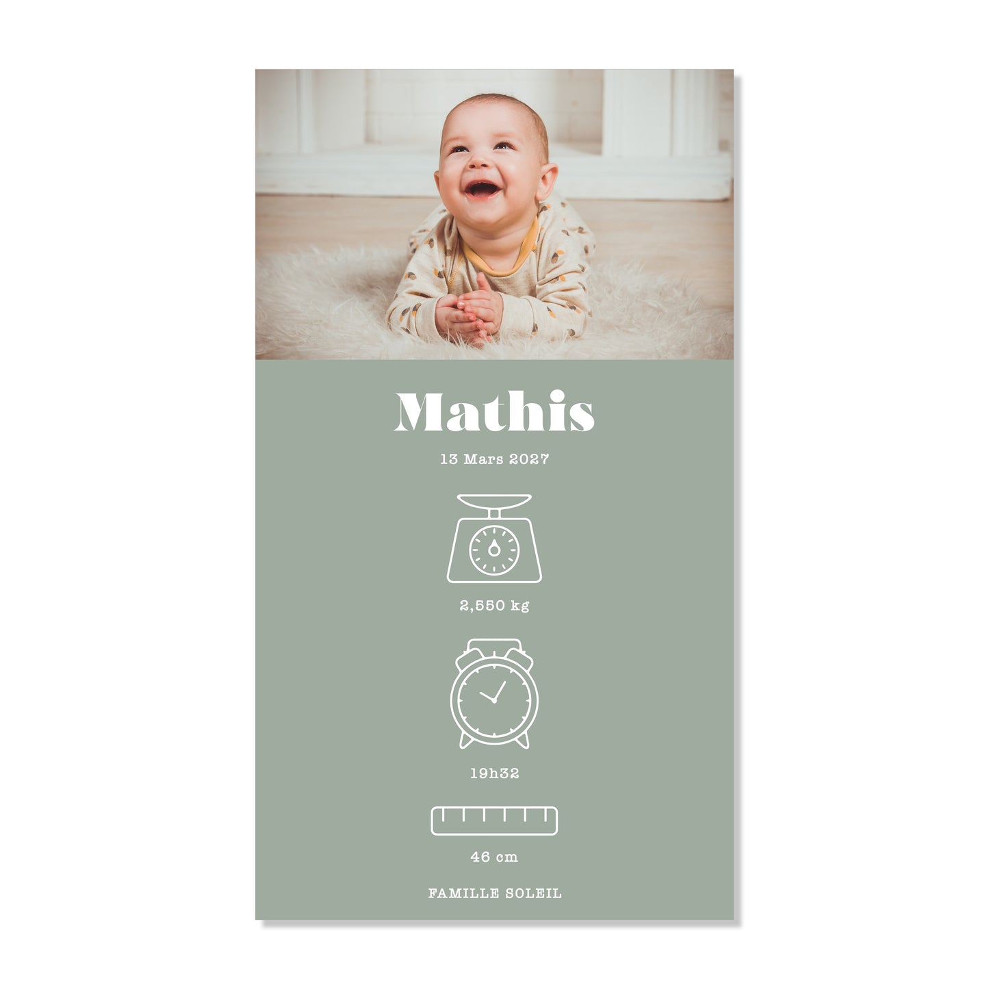 Faire-part de naissance numérique virtuel minimaliste vert