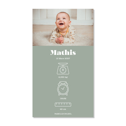 Faire-part de naissance numérique virtuel minimaliste vert