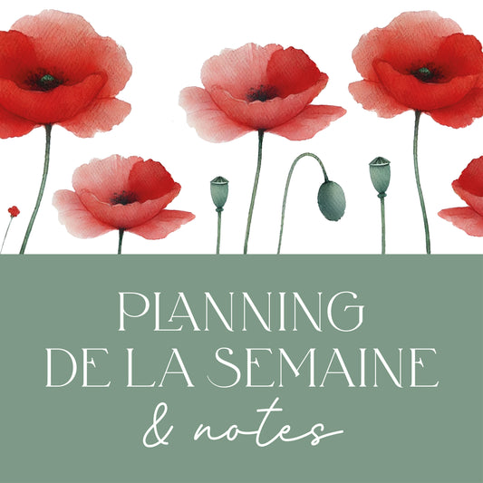 Box organisation bloc-notes, planning de la semaine - coquelicots