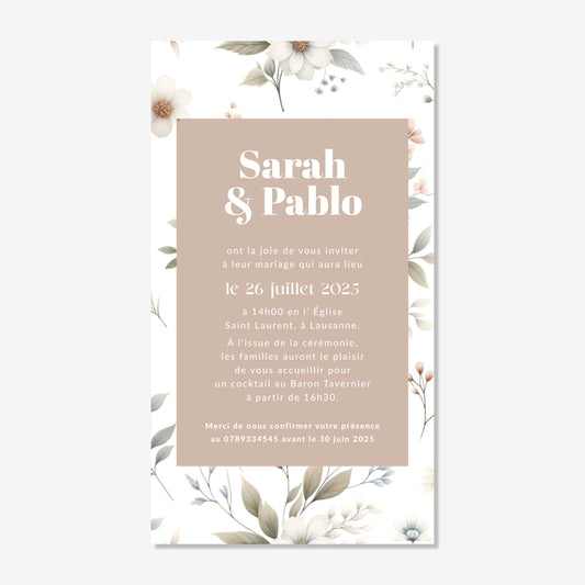 Invitation de mariage numérique aquarelle fleurs élégant