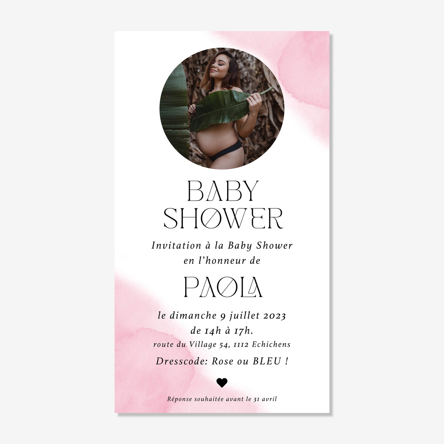 Invitation Baby Shower numérique aquarelle aquarelle rose