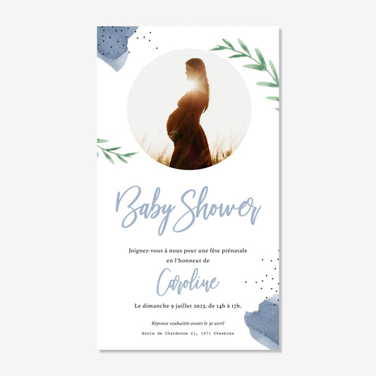 Invitation Baby Shower numérique aquarelle bleu