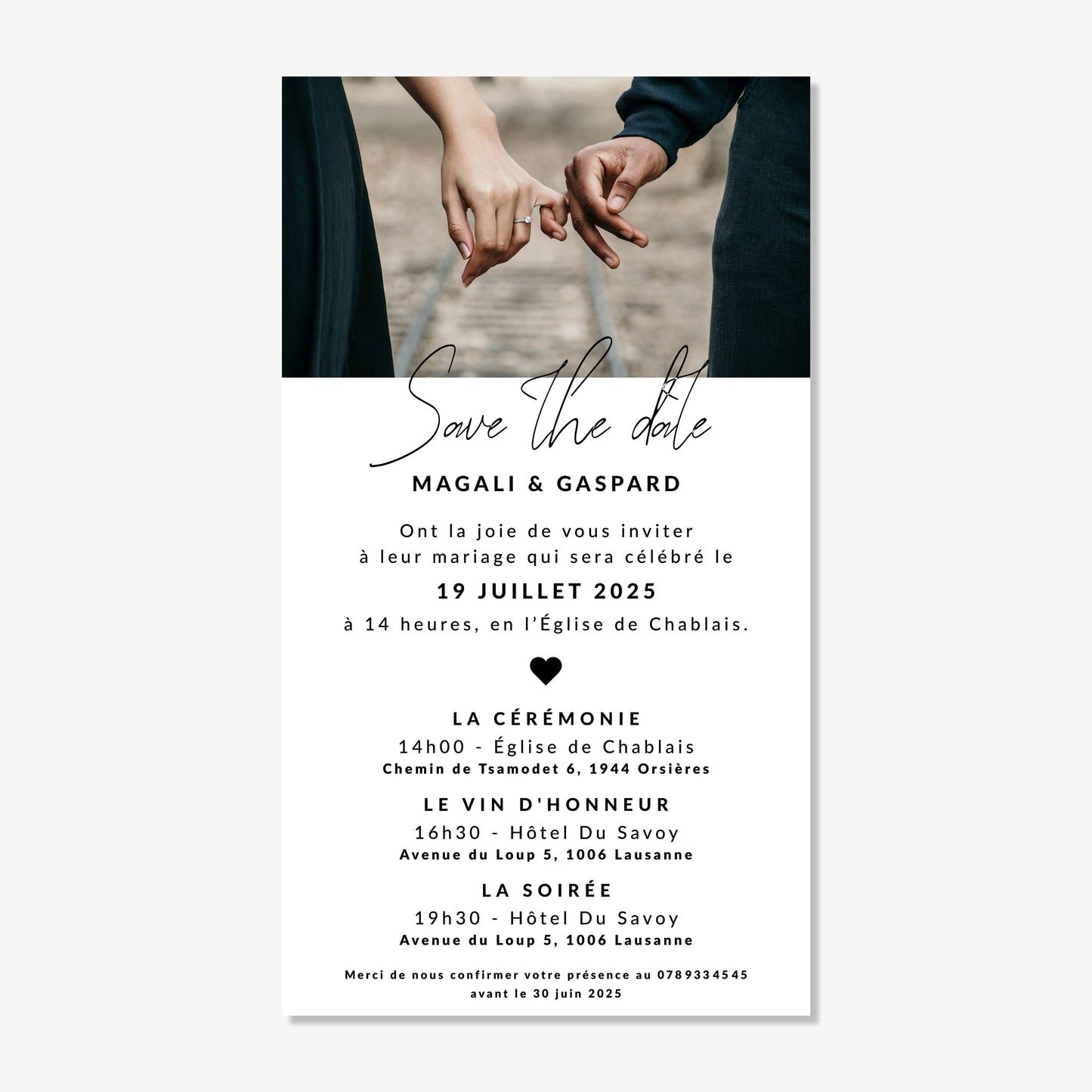 Invitation de mariage numérique noir / blanc
