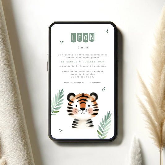 Invitation anniversaire numérique aquarelle tigre