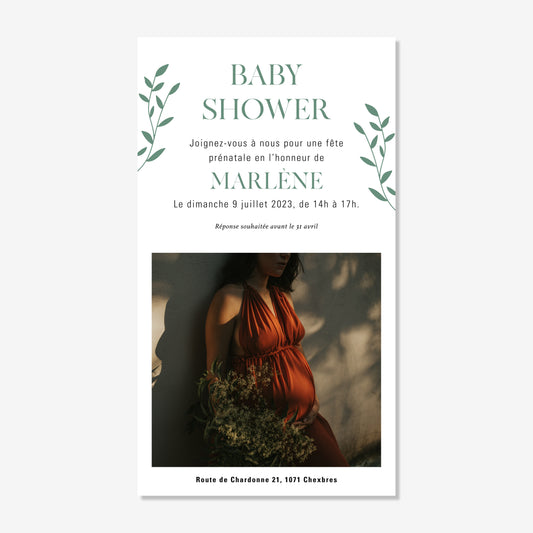Invitation Baby Shower numérique vert floral