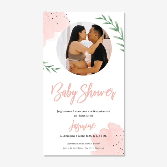 Invitation Baby Shower numérique aquarelle rose