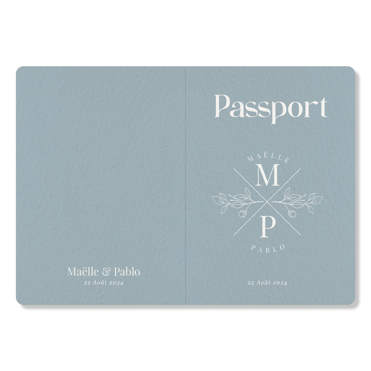 PACK faire-part passport + carton billet d'avion, bleu