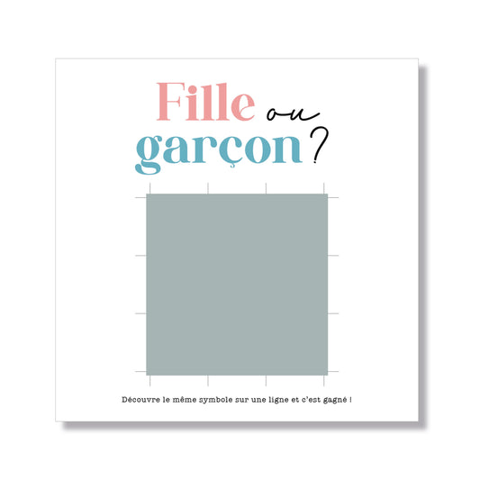 Carte à gratter carrée annonce Baby Reveal Baby Shower rose / bleu