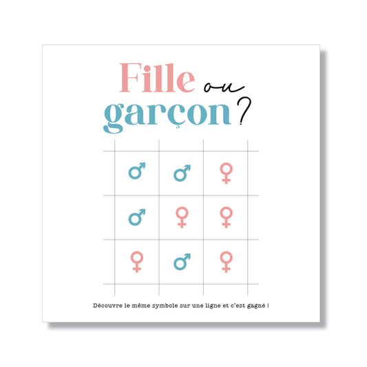 Carte à gratter carrée annonce Baby Reveal Baby Shower rose / bleu
