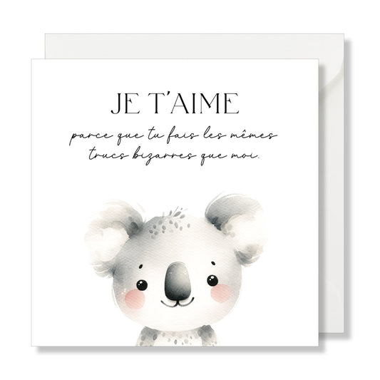 Carte de vœux carrée "je t'aime" koala