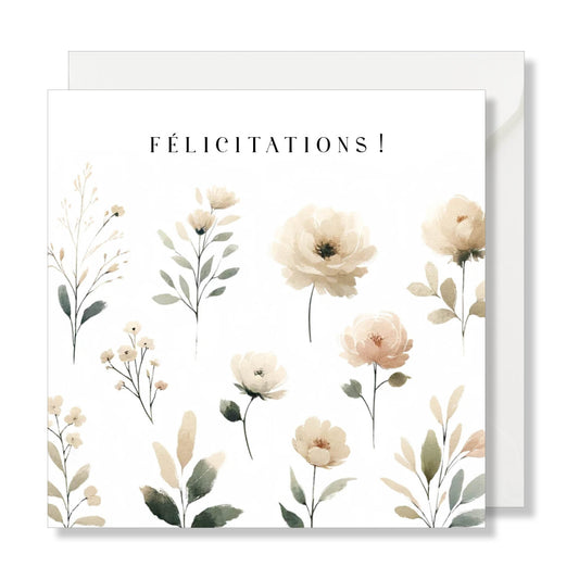 Carte de vœux carrée "félicitations" aquarelle fleurs