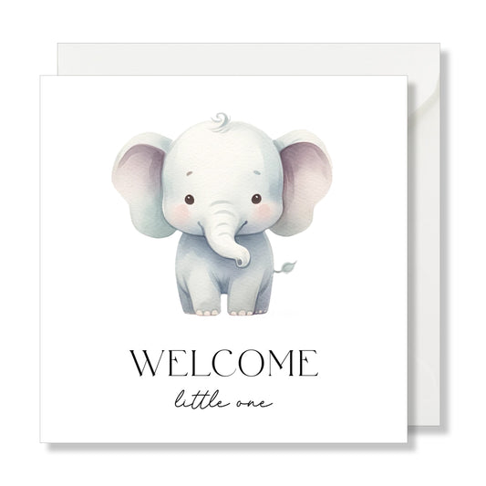 Carte de vœux carrée "welcome little one" éléphant