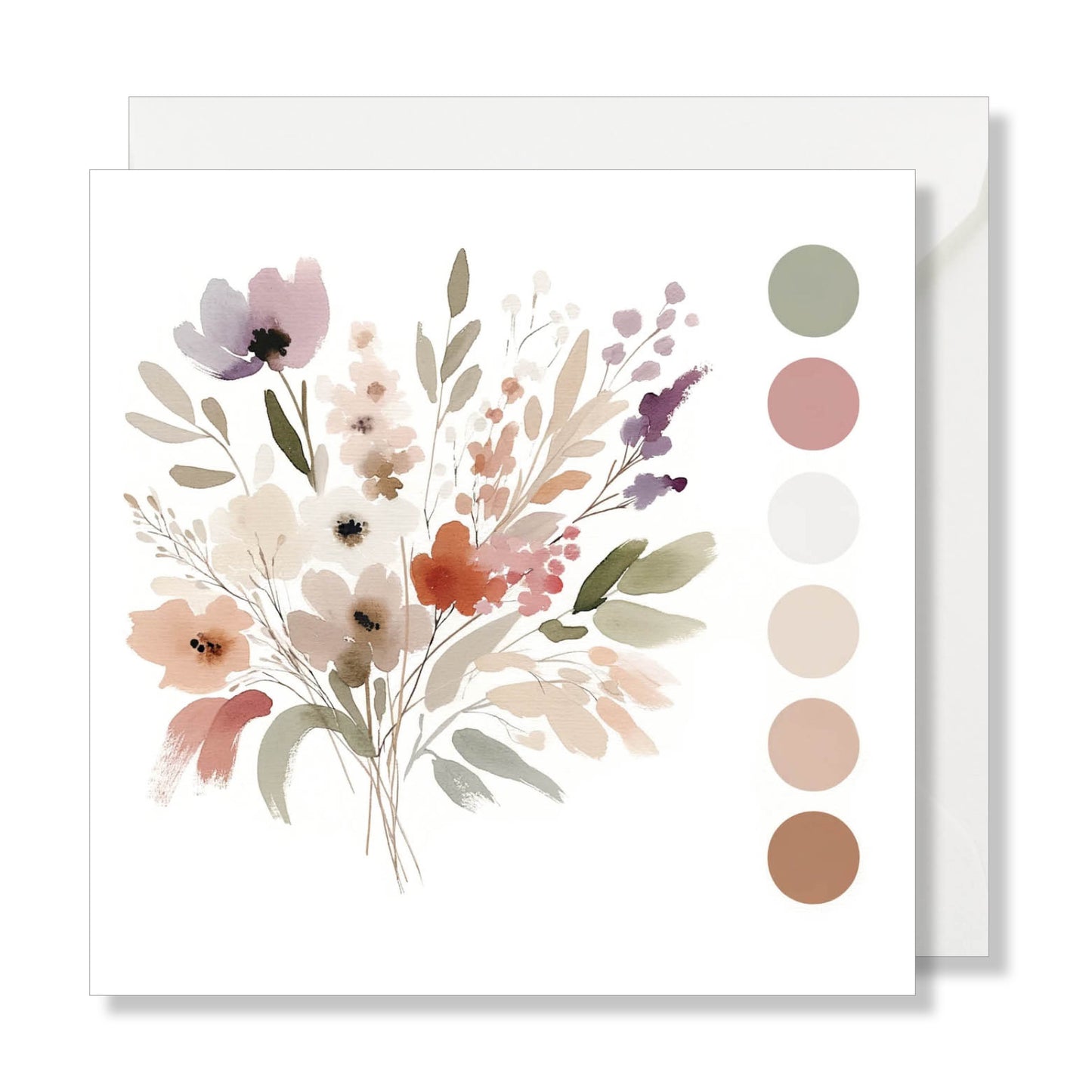 Carte de vœux carrée bouquet de fleurs aquarelle couleurs