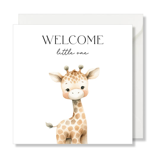 Carte de vœux carrée "welcome little one" girafe