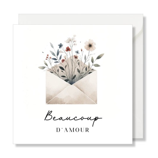 Carte de vœux carrée "beaucoup d'amour" aquarelle