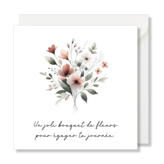 Carte de vœux carrée "égayer ta journée" aquarelle bouquet