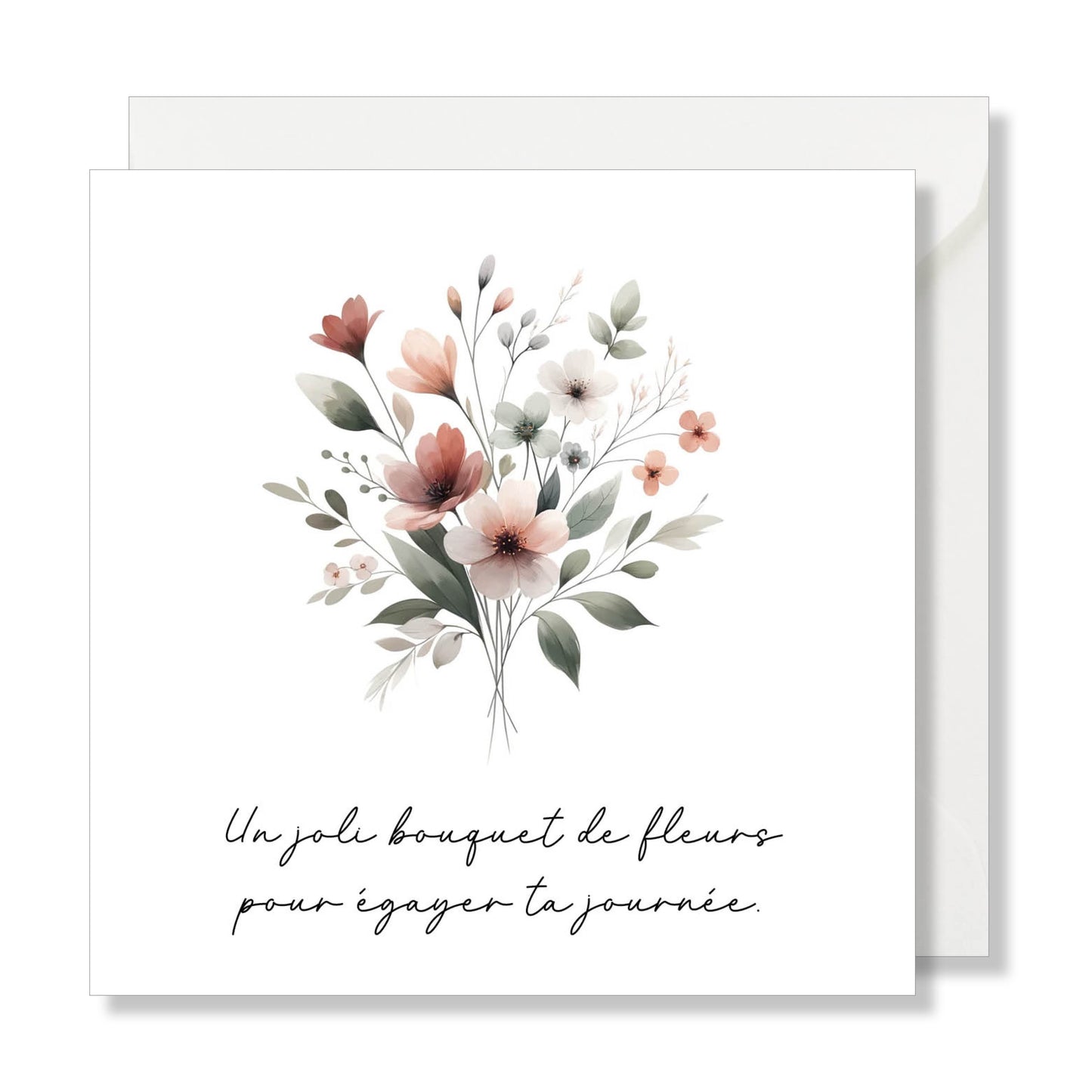 Carte de vœux carrée "un joli bouquet de fleurs pour égayer ta journée" aquarelle