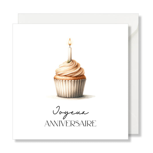 Carte de vœux carrée "joyeux anniversaire" aquarelle cupcake