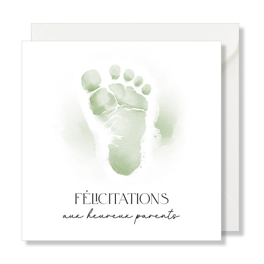 Carte de vœux carrée "félicitations" illustration pied bébé