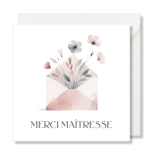 Carte de vœux carrée "merci maîtresse" illustration