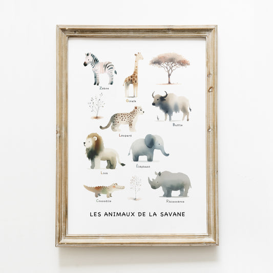 Poster ‘les animaux de la savane’ A4 ou A3