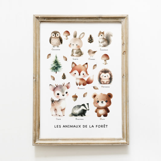 Poster ‘les animaux de la forêt’ A4 ou A3