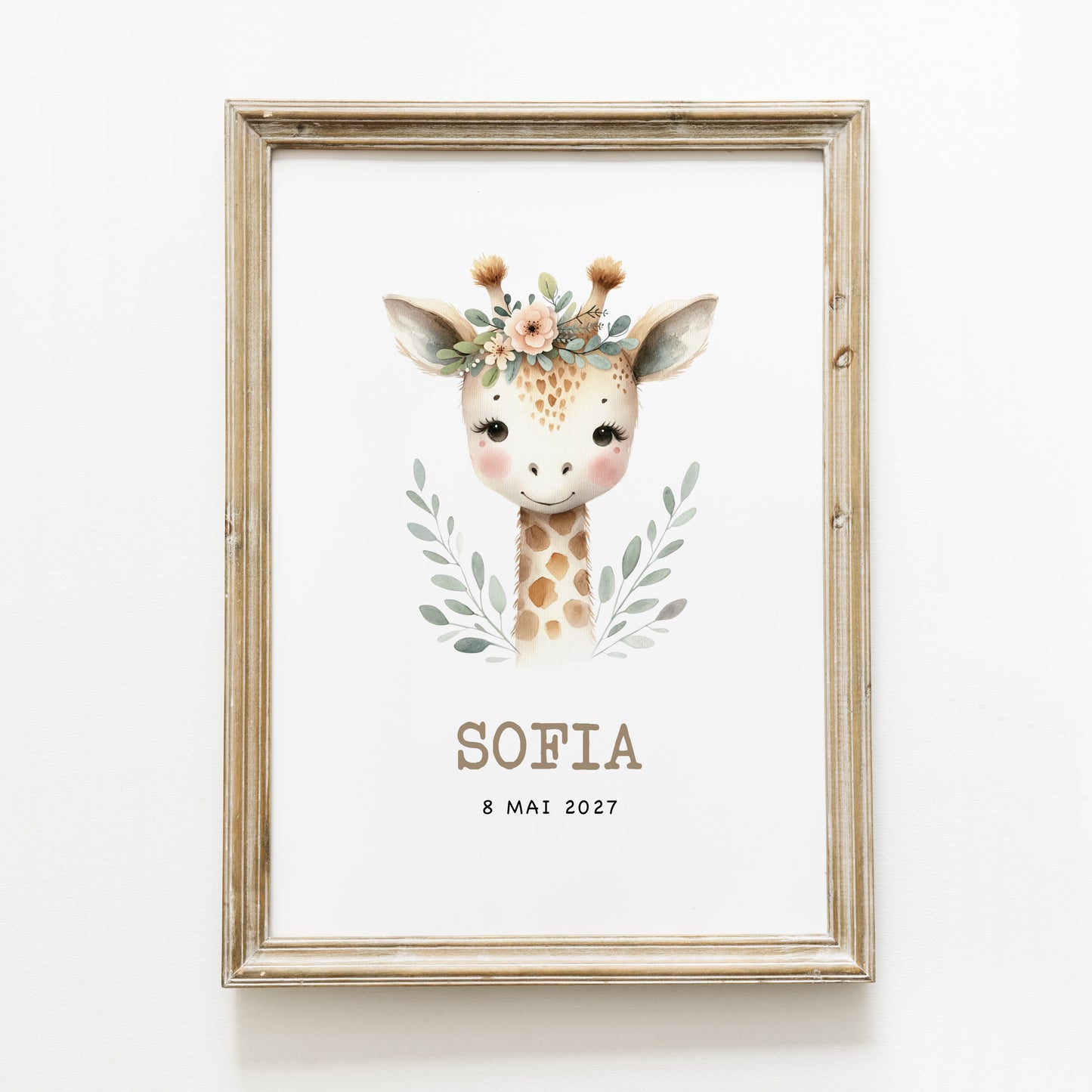Poster personnalisé ‘girafe fleuri’ A4