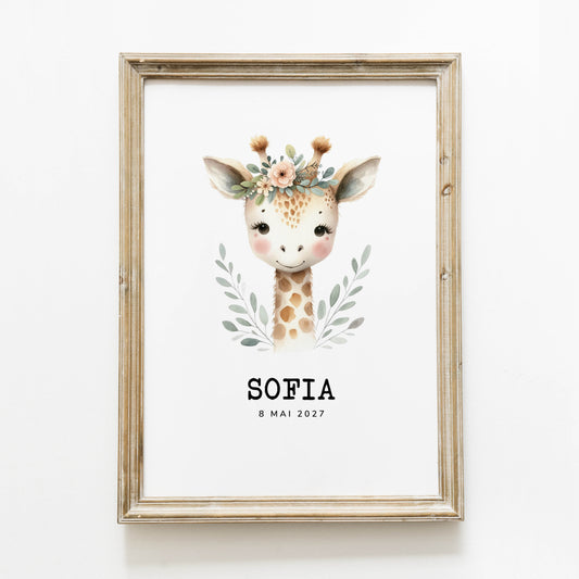 Poster personnalisé ‘girafe fleuri’ A4