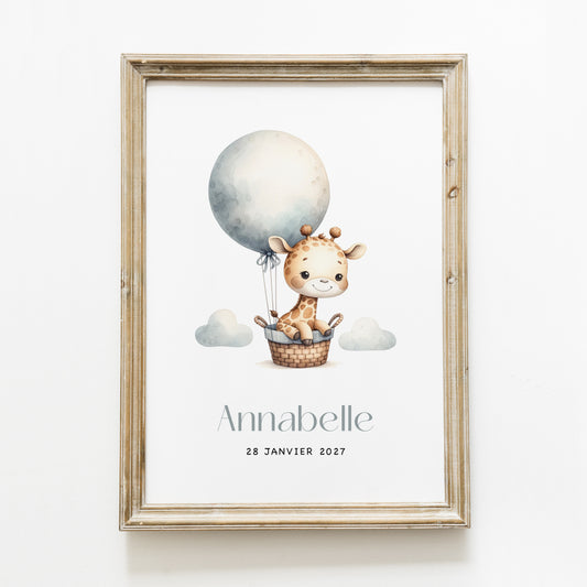 Poster personnalisé ‘girafe ballon’ A4
