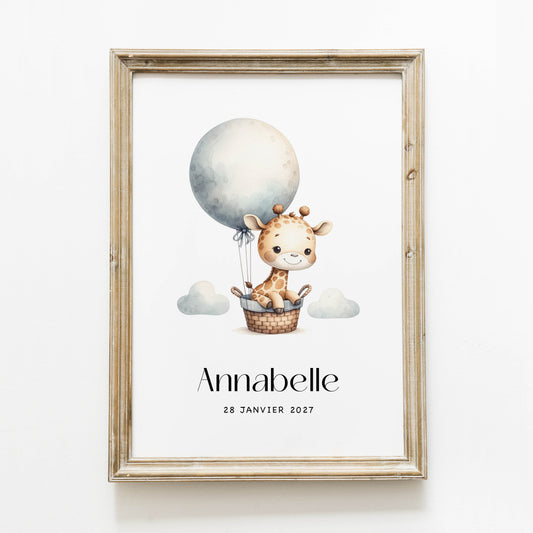 Poster personnalisé ‘girafe ballon’ A4