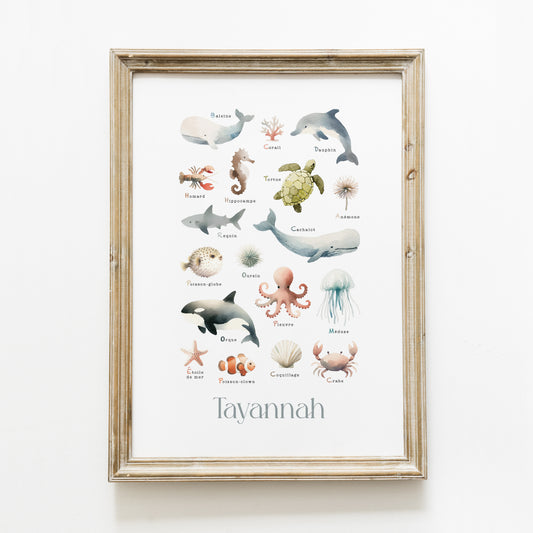 Poster personnalisé ‘animaux de la mer’ A4